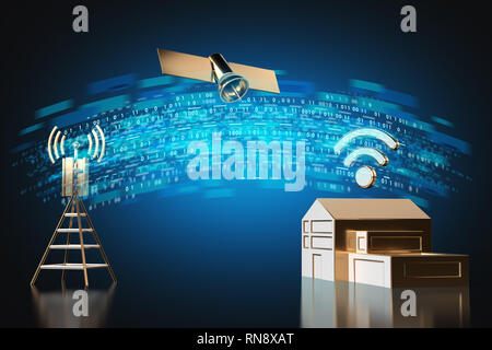 High speed Datenübertragung von zu Hause aus. Schnelle Internetverbindung Konzept. 3D-Rendering Stockfoto