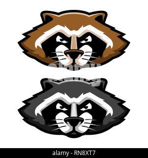 Wütend Waschbär Kopf Logo Maskottchen Abbildung im Comic-stil Stock Vektor