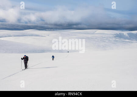 Gruppe von Ski-bergsteiger Skitouren auf der Feshie Hochebene in die Cairngorm Mountains, Schottland, Großbritannien Stockfoto