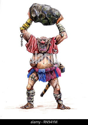 Troll-Zeichnung. Fantasy Monster Bleistift Illustration. Stockfoto