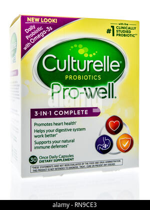 Winneconne, WI - 14. Februar 2019: ein Paket von Culturelle probiotika pro - gut ergänzen auf einem isolierten Hintergrund Stockfoto