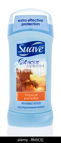 Winneconne, WI - 14. Februar 2019: ein Stick von Suave womans Deodorant auf einem isolierten Hintergrund Stockfoto