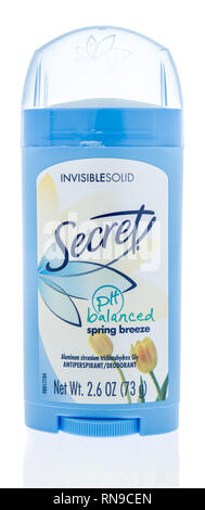 Winneconne, WI - 14. Februar 2019: ein Stick von geheimen womans Deodorant auf einem isolierten Hintergrund Stockfoto