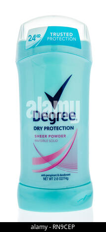 Winneconne, WI - 14. Februar 2019: ein Stick von Grad womans Deodorant auf einem isolierten Hintergrund Stockfoto