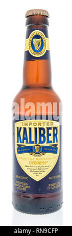 Winneconne, WI - 15. Februar 2019: eine Flasche kalibergrößen von Gunness alkoholfreies Bier an einem isolierten Hintergrund Stockfoto