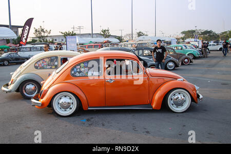 Bangkok, Thailand - Februar 9, 2019: Vintage Volkswagen Käfer zeigen bei Volkswagen Club Meeting in Siam VW Festival Stockfoto