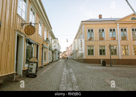 Eksjo, Smaland, Sweden-January 18, 2019: Eksjo ist eine Stadt im Süden von Schweden mit einigen alten Häuser in roten Farben Sie deklariert wurde eine Stadt von Eric von Stockfoto