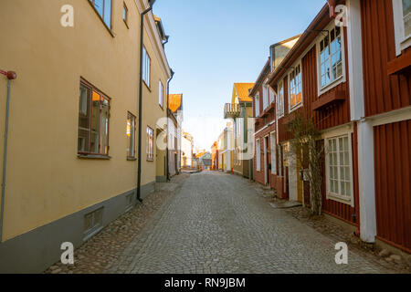 Eksjo, Smaland, Sweden-January 18, 2019: Eksjo ist eine Stadt im Süden von Schweden mit einigen alten Häuser in roten Farben Sie deklariert wurde eine Stadt von Eric von Stockfoto