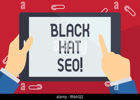 Schreiben Hinweis anzeigen Black Hat SEO. Business foto Präsentation Search Engineoptimierung Techniken Browsern zu betrügen Stockfoto