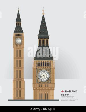 England Wahrzeichen Big Ben und reisen Sehenswürdigkeiten Vector Illustration Stock Vektor