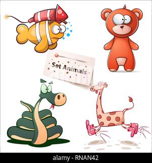 Fisch, Bär, Schlange, Giraffe - Tiere. Stock Vektor
