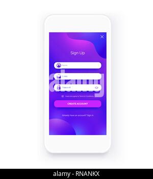 Mobile UI-Kit. Bis zu unterzeichnen. Bildschirm für die Registrierung. Stock Vektor