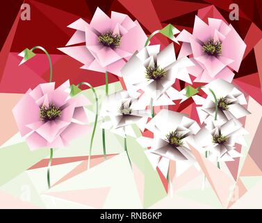 Farbenfrohe Mohn auf Kubismus Hintergrund Stock Vektor