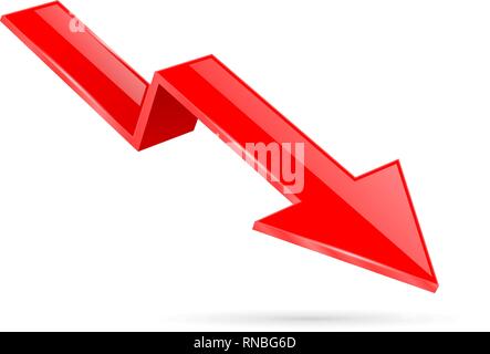 Rote Anzeige Pfeil. Nach unten bewegt 3d financinal Zeichen Stock Vektor