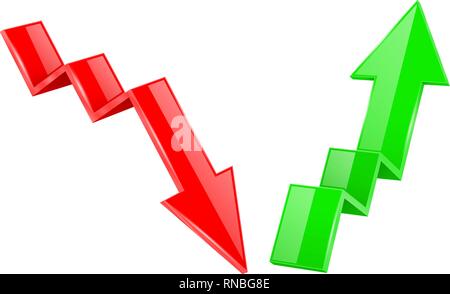 Pfeile nach oben und nach unten. 3d financinal Anzeige Graphen Zeichen Stock Vektor