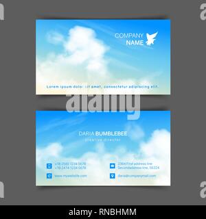 Beidseitigen horizontalen Visitenkarten mit realistischen beige-blauem Himmel Stock Vektor