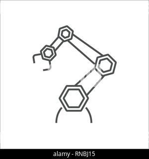 Roboterarm Linie Symbol auf weißem Hintergrund. Mechanische Hand. Industrial robot Manipulator. Die moderne industrielle Technologien. IoT, Internet der Dinge, AI Stock Vektor