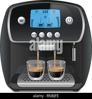 Kaffeemaschine mit Cups auf weißem Hintergrund Stock Vektor