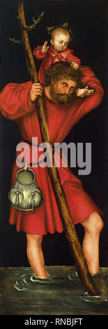 Lucas (der Ältere) Cranach (Kronach, 1472 - Weimar, 1553). Saint Christopher (außen links) Ca. 1514). Öl auf Leinwand. 85 x 31 cm. Museum: Museu Nacional d'Art de Catalunya (MNAC). Stockfoto