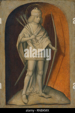 Meister der Magdalen Legende (nach) (Aktiv in Brüssel zwischen ca zugeschrieben. 1480 - 1526). St. Sebastian (verso) Ca. 1480). Öl auf Leinwand. 28,2 x 19,7 cm. Museum: Museo Nacional Thyssen-Bornemisza, Madrid. Stockfoto