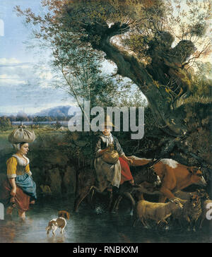 Jan Siberechts (Antwerpen, 1627 - London, Ca. 1703). Der Ford (Ca. 1672). Öl auf Leinwand. 63,5 x 55,4 cm. Museum: Museo Nacional Thyssen-Bornemisza, Madrid. Stockfoto