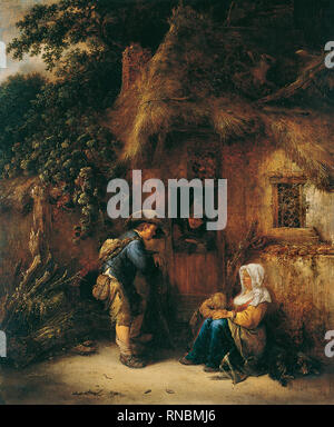 Isack van Ostade (Haarlem, 1621-1649). Reisende in einem Cottage Tür (1649). Öl auf Leinwand. 48,3 x 39,4 cm. Museum: Museo Nacional Thyssen-Bornemisza, Madrid. Stockfoto