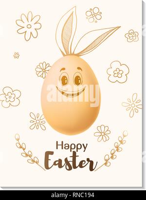 Ostern Karte Design. Realistische Eier mit gemalten Elementen. Frohe Ostern. Vector Illustration Stock Vektor