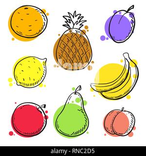 Verschiedene Früchte in doodle Stil. Vector Illustration Stock Vektor