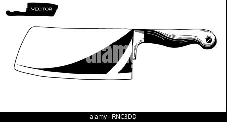 Fleisch Cleaver Messer. Hand Vector Illustration gezeichnet Stock Vektor