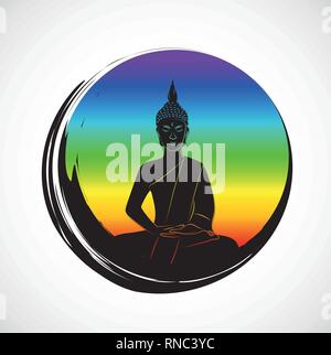 Zen Bunter Kreis mit Meditation Buddha silhouette Vektor-illustration EPS 10. Stock Vektor