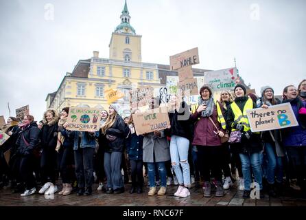 Schüler Streik während der Demonstration "Freitags für Zukunft' im Zentrum der Stadt Oldenburg (Deutschland), 08. Februar 2019. | Verwendung weltweit Stockfoto