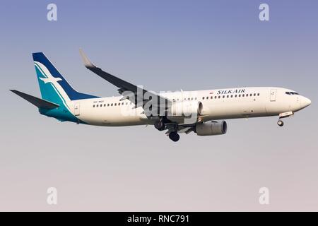 Singapur, Singapur - 29. Januar 2018: Silk Air Boeing 737 am Flughafen Singapur Changi (SIN) in Singapur. | Verwendung weltweit Stockfoto