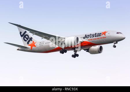 Singapur, Singapur - 29. Januar 2018: Jetstar Airways Boeing 787 am Flughafen Singapur Changi (SIN) in Singapur. | Verwendung weltweit Stockfoto