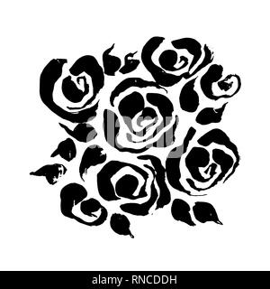 Abstract grunge Tinte Blume Hintergrund. Rosen schwarze Muster. Vector Illustration. Stock Vektor