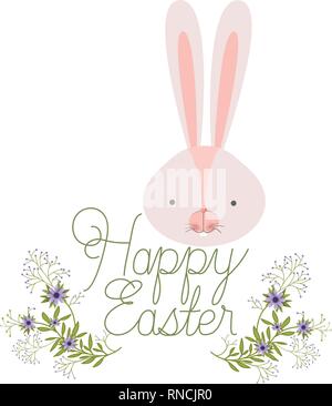 Frohe Ostern Label mit Kaninchen Kopf isoliert Symbol Stock Vektor