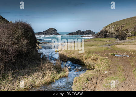 Die abgelegenen Porth Mear Bucht an der Küste von North Cornwall. Stockfoto