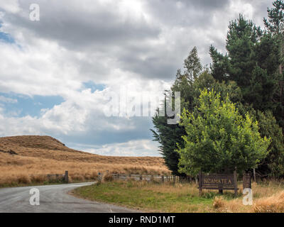 Ngamatea Station Eingang Gateway, Taihape Napier Road, Inland Mokai Patea, Central North Island, Neuseeland Stockfoto