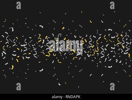 Vektor realistische goldenen und silbernen Konfetti Bänder auf dem schwarzen Hintergrund. Konzept der Happy Birthday, Party und Urlaub Stock Vektor