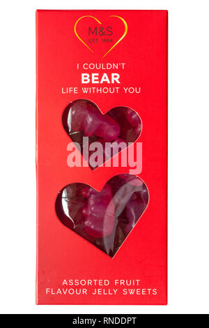 Box von M&S ICH könnte nicht leben ohne sie mit verschiedenen Früchten Geschmack Gelee Bonbons auf weißem Hintergrund - für Valentines Tag Stockfoto