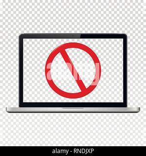 Stop-Schild auf dem Laptop Bildschirm transparent. Auf transparentem Hintergrund isoliert. Vector Illustration. Stock Vektor