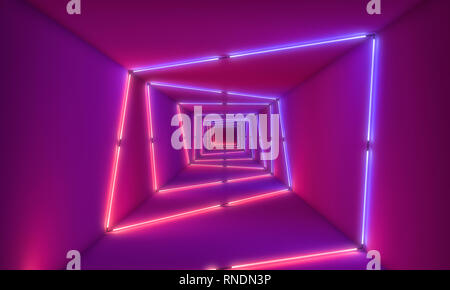 Abstract Tunnel mit Neonleuchten 3D Rendering image Stockfoto