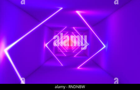 Neonleuchten in abstrakten Tunnel 3D Rendering image Stockfoto