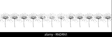 Vektor Hand schwarz Löwenzahn auf weißem Hintergrund nahtlose grenzüberschreitende wiederholen. Stock Vektor