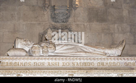 Lissabon, Portugal - 5. März 2016: Grab von Vasco da Gama im Hieronymus-Kloster in Lissabon Stockfoto