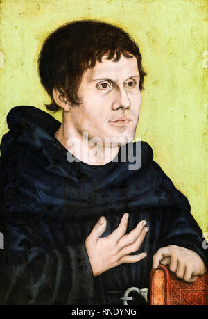 Das posthume Porträt von Martin Luther (1483-1546) als Augustinischer Mönch in der Werkstatt von Lucas Cranach dem Ältesten, Gemälde um 1546 Stockfoto