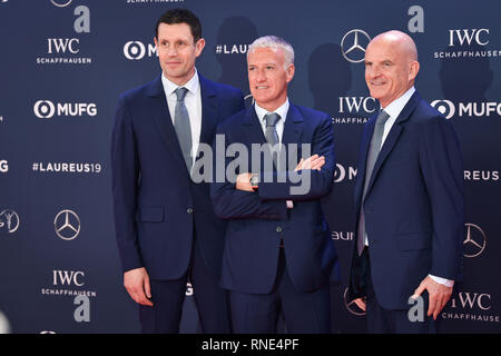 Monaco, Monaco. 18 Feb, 2019. Trainer Team der französischen Nationalmannschaft. links nach rechts Dider Deschamps, Franck Raviot, Guy Stephanon. GES/Sport Allgemein/Laureus World Sports Awards 2019, 18.02.2019 Sport: Laureus World Sports Awards 2019, Februar 18, 2019 | Verwendung der weltweiten Kredit: dpa Picture alliance/Alamy Leben Nachrichten Quelle: dpa Picture alliance/Alamy leben Nachrichten Stockfoto