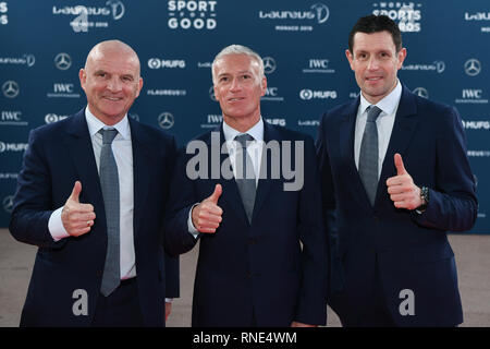 Monaco, Monaco. 18 Feb, 2019. Trainer Team der französischen Nationalmannschaft. links nach rechts Dider Deschamps, Franck Raviot, Guy Stephanon. GES/Sport Allgemein/Laureus World Sports Awards 2019, 18.02.2019 Sport: Laureus World Sports Awards 2019, Februar 18, 2019 | Verwendung der weltweiten Kredit: dpa Picture alliance/Alamy Leben Nachrichten Quelle: dpa Picture alliance/Alamy leben Nachrichten Stockfoto