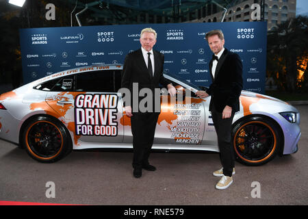 Monaco, Monaco. 18 Feb, 2019. Boris Becker (Laureus Academy Mitglied, l) mit Pieter-Christiaan Michiel Prinz von Oranien-nassau (r). GES/Sport Allgemein/Laureus World Sports Awards 2019, 18.02.2019 Sport: Laureus World Sports Awards 2019, Februar 18, 2019 | Verwendung der weltweiten Kredit: dpa Picture alliance/Alamy leben Nachrichten Stockfoto