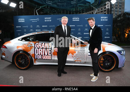 Monaco, Monaco. 18 Feb, 2019. Boris Becker (Laureus Academy Mitglied, l) mit Pieter-Christiaan Michiel Prinz von Oranien-nassau (r). GES/Sport Allgemein/Laureus World Sports Awards 2019, 18.02.2019 Sport: Laureus World Sports Awards 2019, Februar 18, 2019 | Verwendung der weltweiten Kredit: dpa Picture alliance/Alamy leben Nachrichten Stockfoto