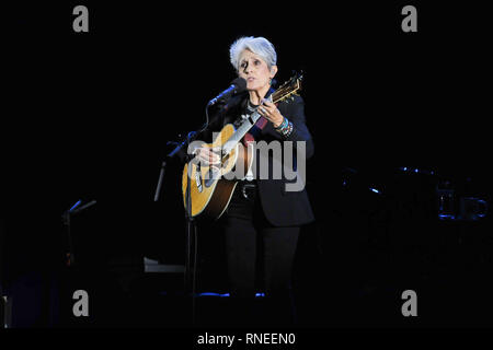 18. Februar 2019, Deutschland (Deutsch), Hamburg: Die amerikanische Sängerin Joan Baez steht in der Mehr! Theater auf dem Großhandelsmarkt auf der Bühne. Foto: Holger Kasnitz/dpa Stockfoto